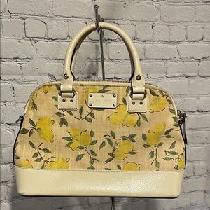 Kate Spade Cream & Yellow Lemon Satchel Handbag Designer Leather Shoulder Bag